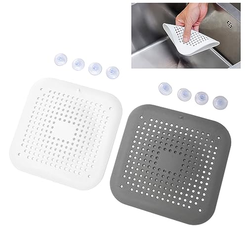 Bathtub Drain Cover,4 Sets Flat Silicone Sink Strainer with Suction Cups Prevents Clogging Flexible Shower Drain Cover for Kitchen Bathroom