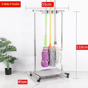 OMESDA Broom Holder Organizer, Movable Closet Storage Cabinet Mop Rack, Floor Standing Cleaning Supplies Tool Cart for Garden Garage