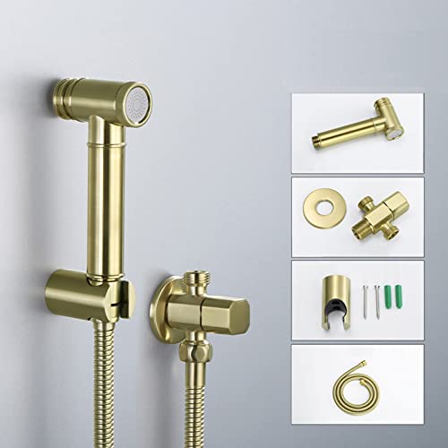 MINJING Bidet Sprayer Kit for Toilet Brushed Gold Button Sprayer Single Cold Bathroom Tap Multifunctional Wall Hanging Bathroom Bidet Shower, D