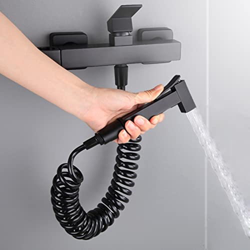 MINJING Wall Mounted Bidet Sprayer Kit for Toilet Black Bidet Attachment Faucet Sprayer Kit for Toilet Multifunction Single Handle Hand Held Sprayer Toilet Attachment,Spring Hose