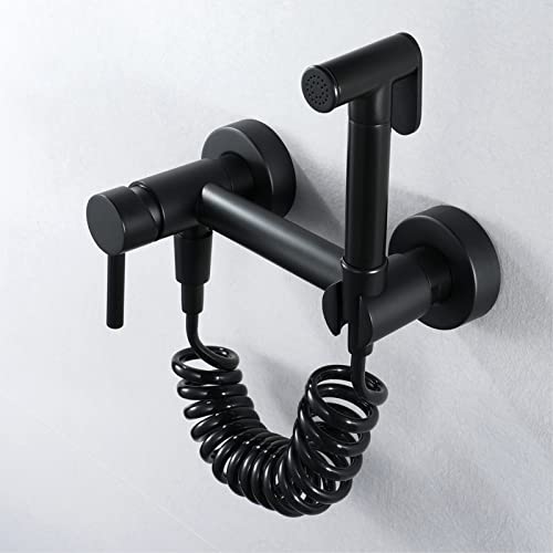 MINJING Wall Mounted Bidet Sprayer Kit for Toilet Black Bathroom Toilet Bidet Mixer Spray Kit Hand Held Sprayer Toilet for Pet Bath/Personal Hygiene