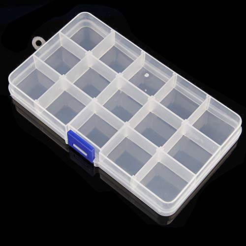 BOGEEL 15 Grids Clear Plastic Jewelry Box Organizer Storage Container with Removable Dividers with Adjustable Dividers for Bead