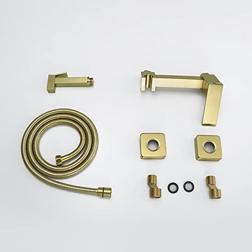 MINJING Wall Mounted Toilet Shower Spray Mixer Set Hot and Cold Hand Held Sprayer Toilet Attachment Brushed Gold Brass Bathroom Toilet Bidet Mixer Spray Kit,B