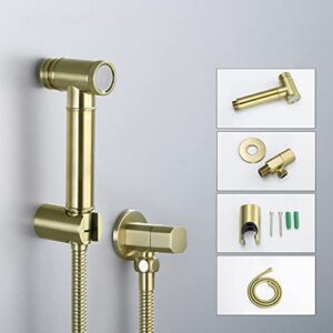 MINJING Bidet Sprayer Kit for Toilet Brushed Gold Button Sprayer Single Cold Bathroom Tap Multifunctional Wall Hanging Bathroom Bidet Shower, D