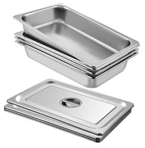 garveetech 6" stainless steel plates 3 pack - with lid for 90l insulated food pan, anti jam steam table pan, ideal for food warmer in gatherings, camping, and restaurants