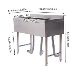 FXEIPOL 3 Compartment Stainless Steel Sink Stainless Steel Utility Sink Commercial Utility Basin with Baskets Freestanding Restaurant Sink for Gardens, Balconies