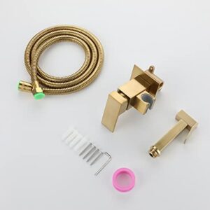 MINJING Wall Mounted Bidet Sprayer Kit for Toilet Brushed Gold with Shower Hose Toilet Shower Spray Mixer Set Multifunction Bathroom Toilet Bidet Mixer Spray Kit