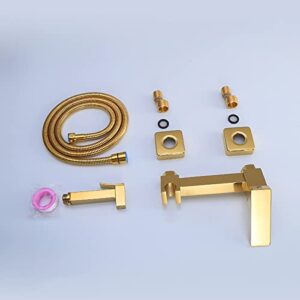 MINJING Bidet Sprayer Kit for Toilet Gold Hot and Cold Wall Mounted Bidet Attachment Faucet Sprayer Kit for Toilet Single Handle Multifunction Bathroom Toilet Bidet Mixer Spray Kit,A