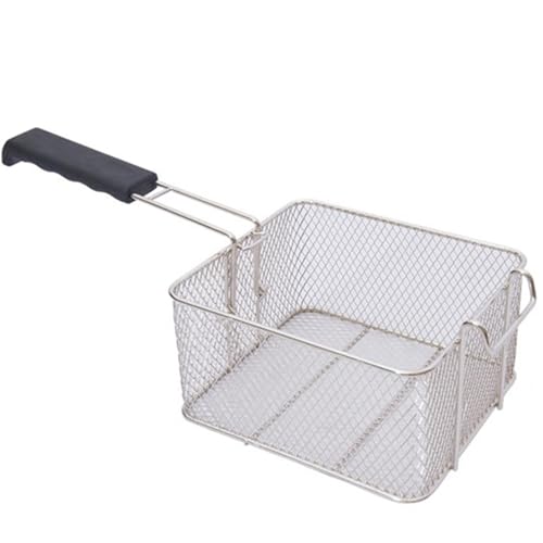 Fryer Basket 8.3x7.5x4.3 In Stainless Steel Fry Basket with Removable Handle & Pot Edge Hooks Kitchen Cooking Rectangle French Fry Basket for Serving Food, Frying Basket For Pot