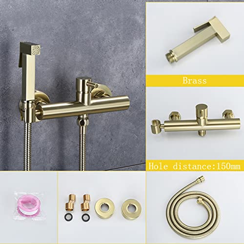 MINJING Wall Mounted Bidet Sprayer Kit for Toilet Toilet Shower Spray Mixer Set Brushed Gold with Shower Hose Bidet Attachment Faucet Sprayer Kit for Toilet,B