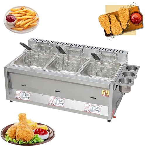 24 Liter Commercial Stainless Steel Deep Fryer, Large Deep Fryer with Basket, Propane Deep Fryer with Thermometer & Regulator for Restaurant and Home Snack Bars