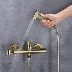 MINJING Wall Mounted Bidet Sprayer Kit for Toilet Toilet Shower Spray Mixer Set Brushed Gold with Shower Hose Bidet Attachment Faucet Sprayer Kit for Toilet,B