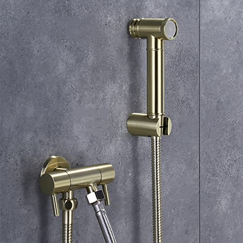 MINJING Handheld Bidet Sprayer Kit Brushed Gold Cold Water Tap Bidet Tap Sprayer Wall Mounted Double Handle Double Function Toilet Bidet Douche Spray, B