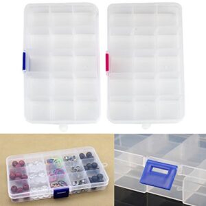 BOGEEL 15 Grids Clear Plastic Jewelry Box Organizer Storage Container with Removable Dividers with Adjustable Dividers for Bead