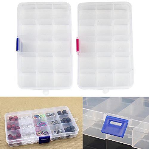 BOGEEL 15 Grids Clear Plastic Jewelry Box Organizer Storage Container with Removable Dividers with Adjustable Dividers for Bead