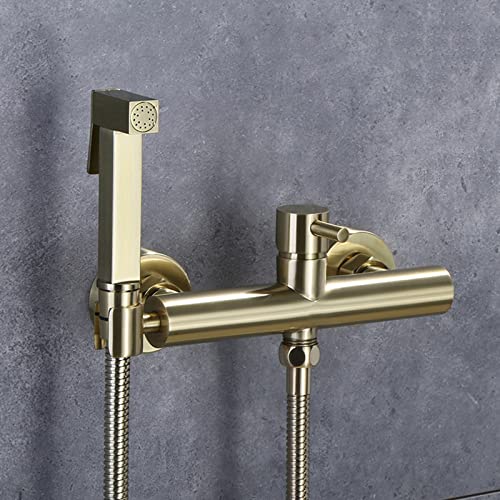 MINJING Wall Mounted Bidet Sprayer Kit for Toilet Toilet Shower Spray Mixer Set Brushed Gold with Shower Hose Bidet Attachment Faucet Sprayer Kit for Toilet,B