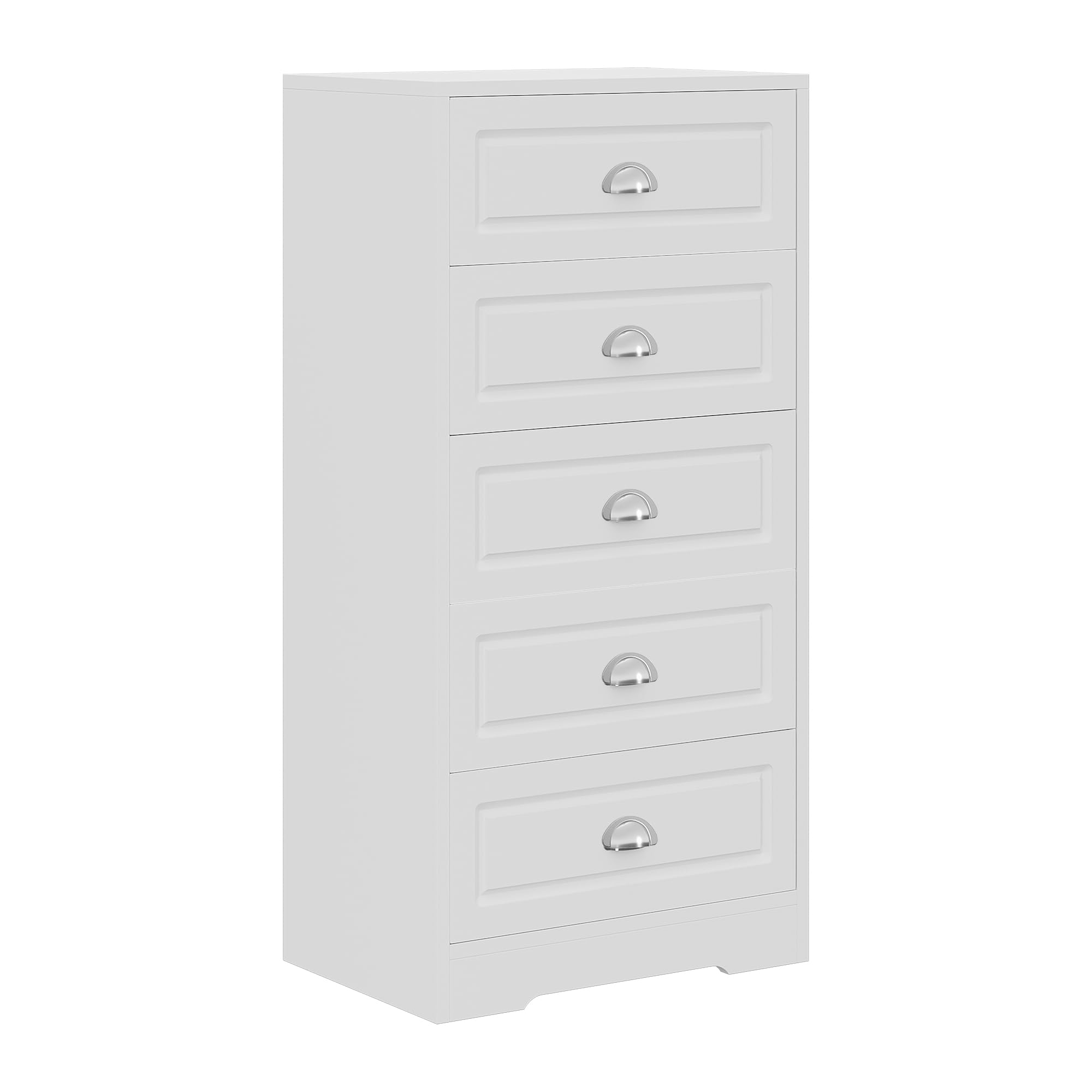 Meilocar Dresser with 5 Drawers, Wood Chest of Drawers, 47in Vertical White Dresser Storage Tower, 5 Drawer Dresser for Living Room, Bedroom, Hallway (White)