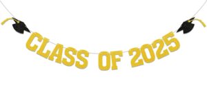 class of 2025 banner - 2025 graduation decorations, congrats grad decor, we are so proud of you banner, 2025 senior high school college graduation party decoration (gold)