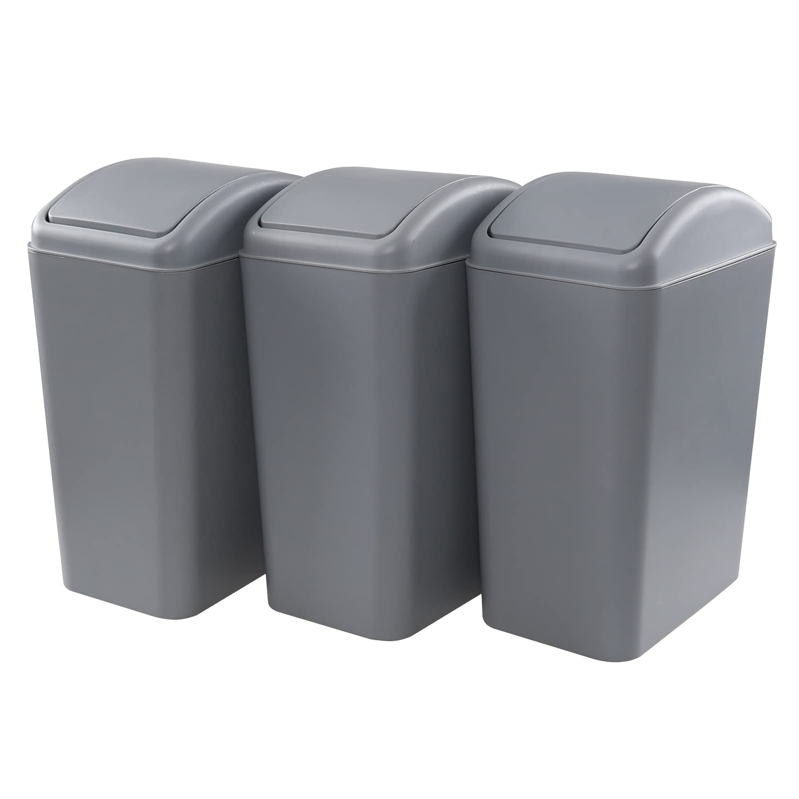 Sandmovie 3-Pack Swing Top Trash Bins, 4.5 Gallon Plastic Garbage Can with Lid, Gray