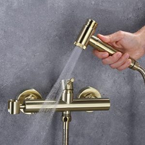 MINJING Wall Mounted Bidet Sprayer Kit for Toilet Toilet Shower Spray Mixer Set Brushed Gold with Shower Hose Bidet Attachment Faucet Sprayer Kit for Toilet,B