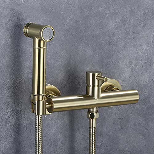 MINJING Wall Mounted Bidet Sprayer Kit for Toilet Toilet Shower Spray Mixer Set Brushed Gold with Shower Hose Bidet Attachment Faucet Sprayer Kit for Toilet,B