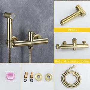 MINJING Wall Mounted Bidet Sprayer Kit for Toilet Toilet Shower Spray Mixer Set Brushed Gold with Shower Hose Bidet Attachment Faucet Sprayer Kit for Toilet,B