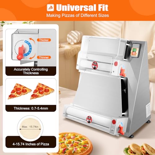 RIUOPN 370W 110V Pizza Dough Roller Sheeter, 3-15 Inch Commercial Dough Roller Sheeter Electric Pizza Dough Roller Machine for Noodle, Pizza Bread and Pasta Maker