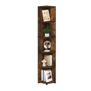 Furinno Econ 5-Tier Corner Shelf Bookcase, Bookshelf, Amber Pine