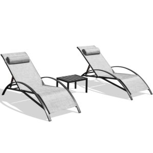 erommy all-weather textiline recliner chairs set of 2 outdoor lounge chairs with adjustable backrest (arc grey with coffee table, set of 3)