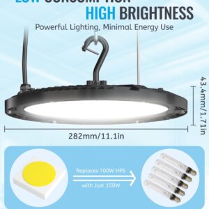 Fullmeii 10Pack 150W UFO LED High Bay Light, 21,000lm 5000K Daylight Commercial Lighting, IP65 Waterproof Shatterproof Fixture with 5' Cable, UL Listed for Industrial Warehouse