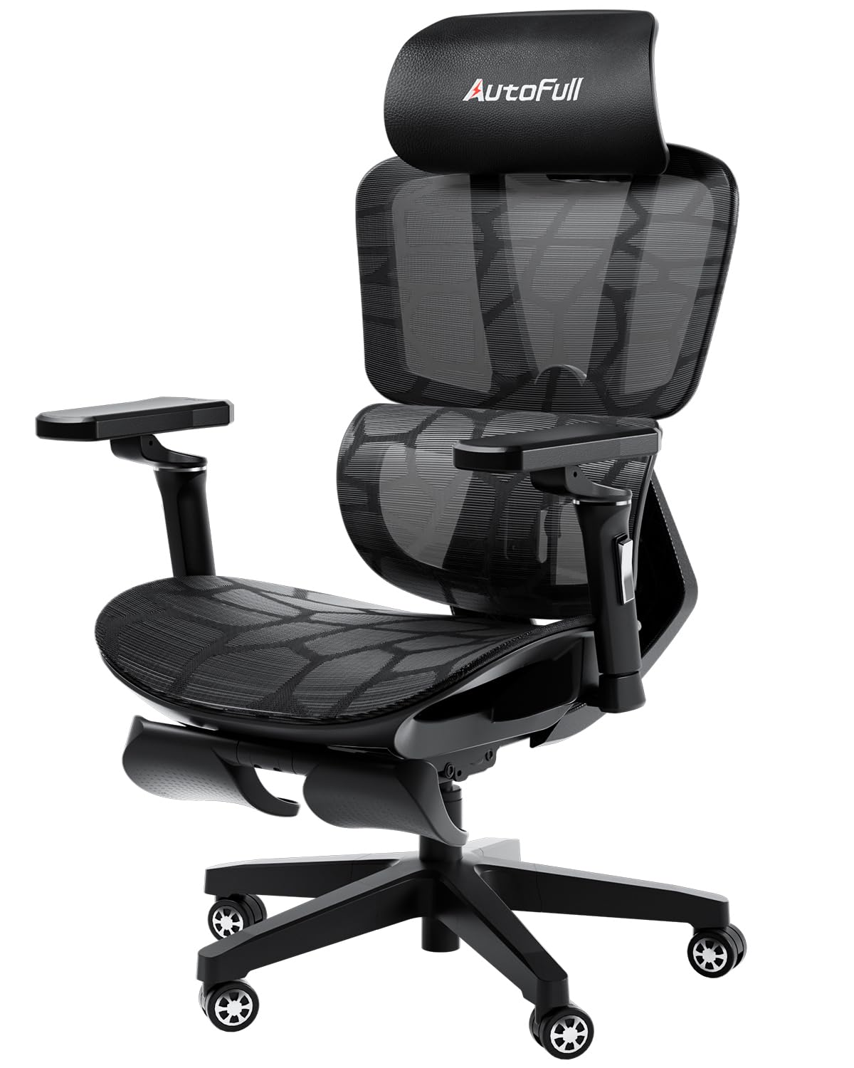 AutoFull G5 Office Chair, Ergonomic Office Chair with 6D Lumbar Support, 360° Adjustable Armrest Mesh Chair, Reclining Computer Chair with Footrest, Sliver