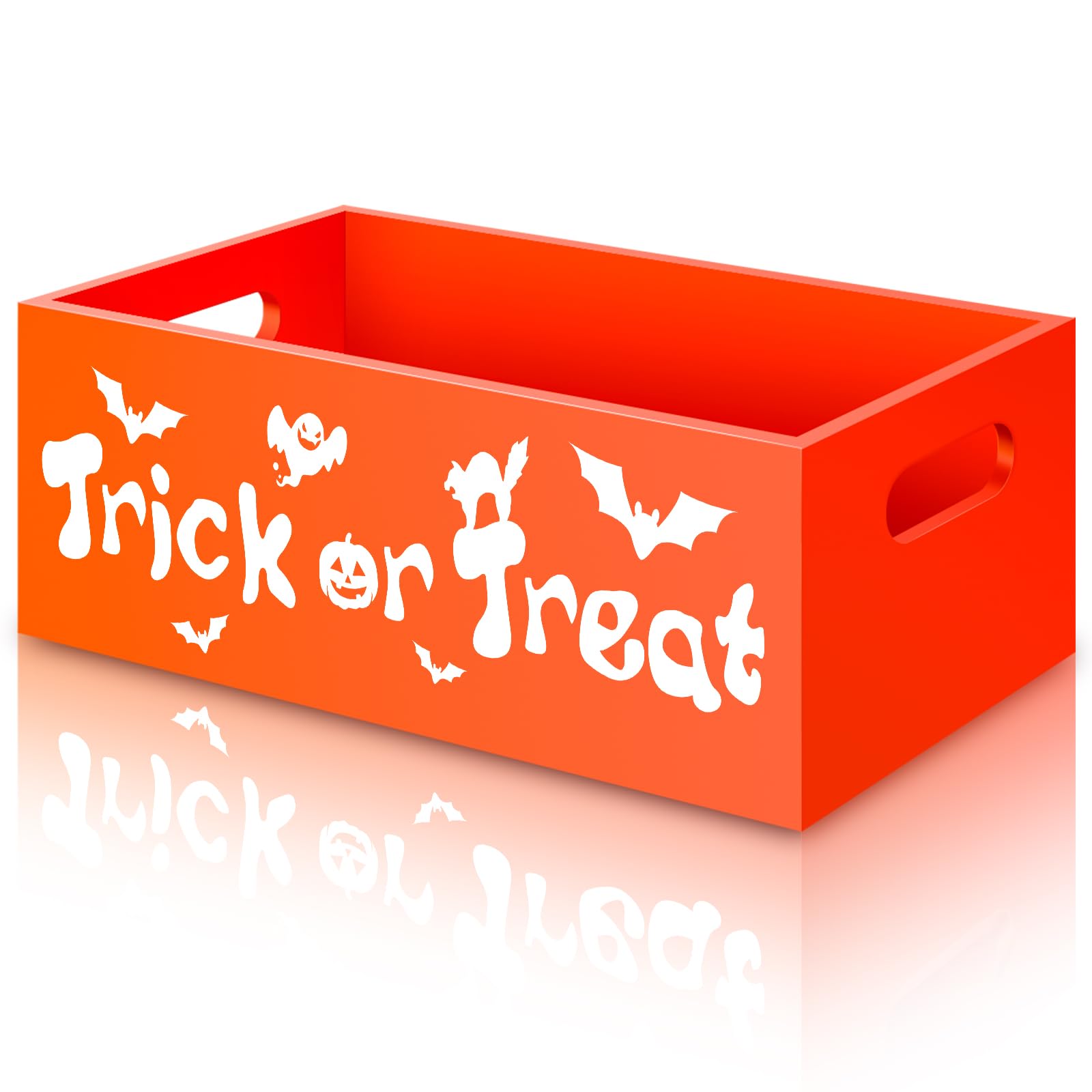 Halloween Candy Bowl Funny Halloween Candy Dish Trick or Treat Candy Bowl Large Wooden Serving Bowl for Office Halloween Party Decoration Housewarming Gift (Trick or Treat)