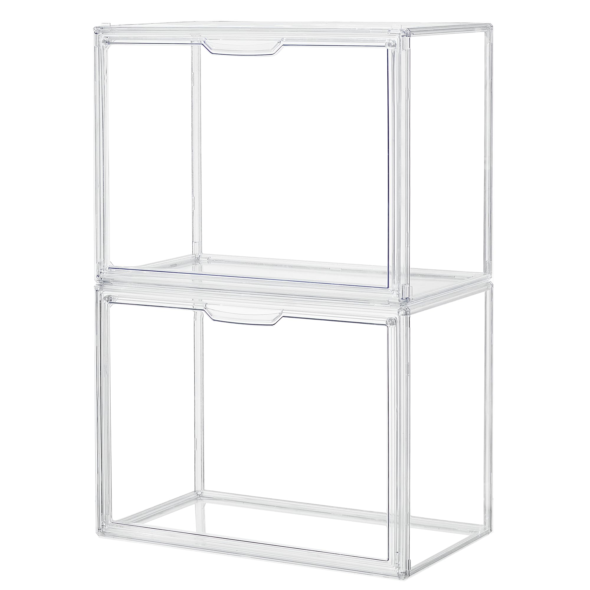 ZLLZUU Clear Storage Bins with Lids, 2 Pack Acrylic Display Case with Magnetic Door for Cosmetic Collectibles Large Figures Models, Stackable Acrylic Storage Box for Home Office Living Room Dorm