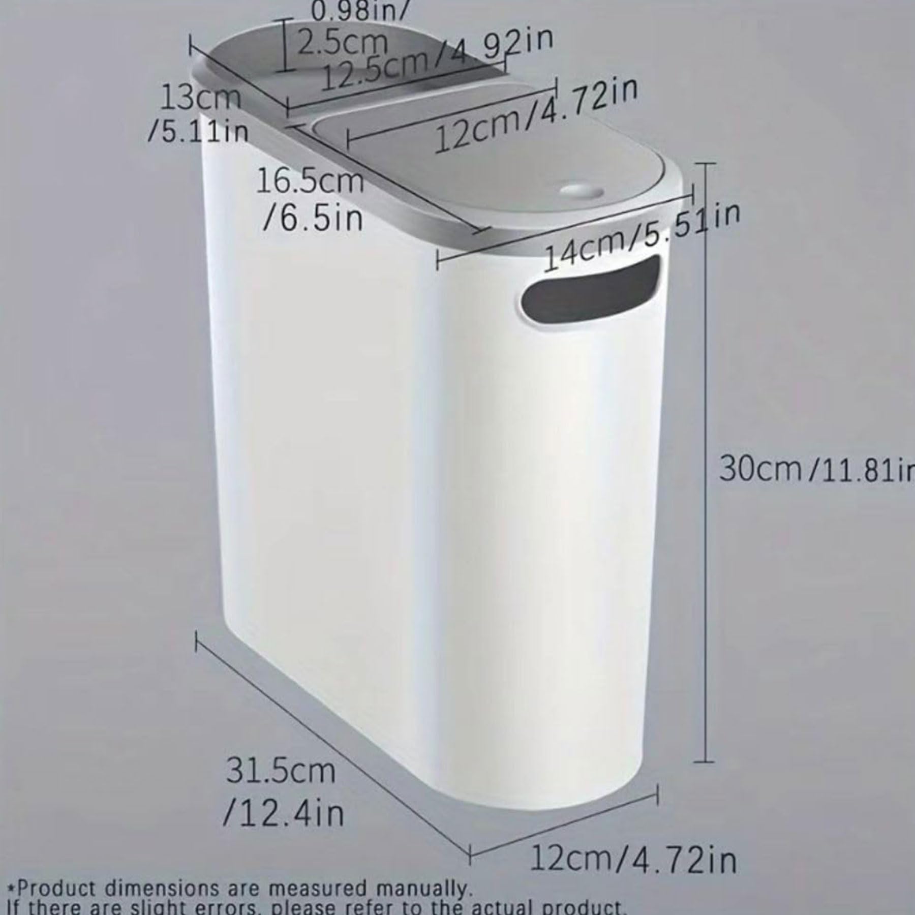 Bathroom Trash Cans with Lid 2.7 Gallon Ultra-Thin Trash can Wastebasket,Push-on Trash can with lid, Plastic Narrow White Trash Bin, Automatic Plastic Trash Bin for Living Room Bedroom Office Kitchen