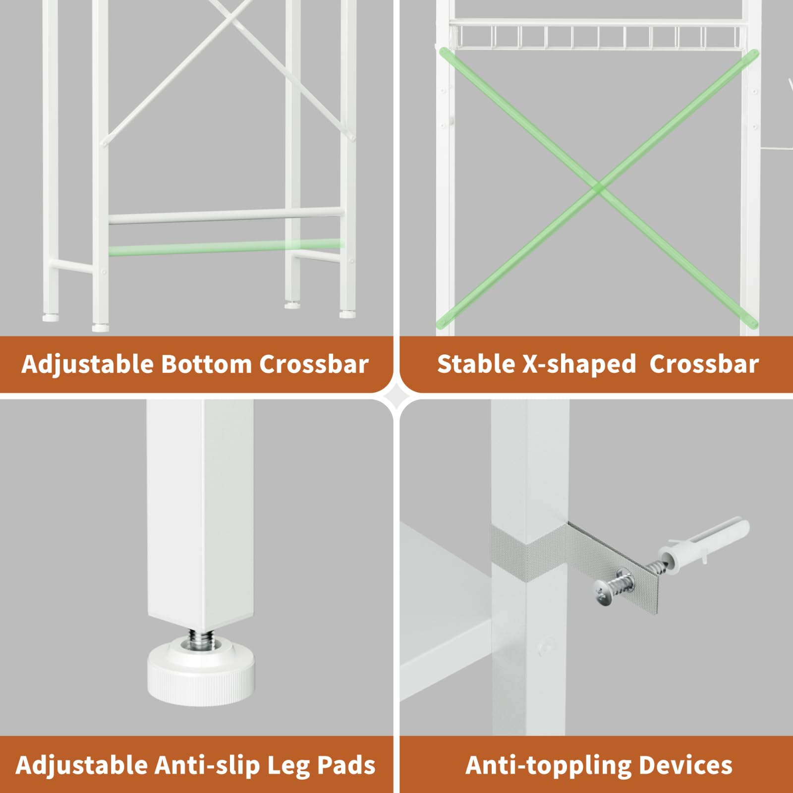 QUJEON Over The Toilet Storage Shelf, Above Toilet Bathroom Shelves with Toilet Paper Holder and 3-Hooks, 4 Tiers Toilet Rack for Bathroom, Fit Most Toilets, (White)