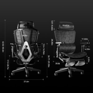 AutoFull G5 Office Chair, Ergonomic Office Chair with 6D Lumbar Support, 360° Adjustable Armrest Mesh Chair, Reclining Computer Chair with Footrest, Sliver