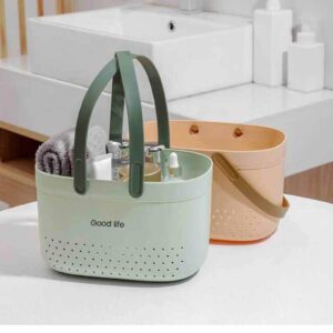 Plastic Storage Basket with Handle Portable Shower Caddy Tote Organizer Basket Bin for Bathroom Kitchen Dorm Room Bedroom, White (Green)