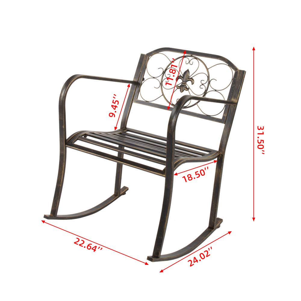 VINGLI Outdoor Rocking Chair, Heavy Duty 660 LBS Wrought Cast Iron Rocking Chair with Back & Armrest, Metal Patio Rockers for Porch, Backyard or Garden