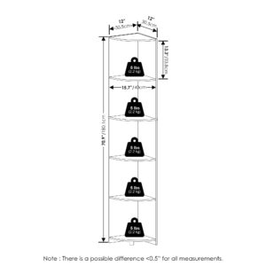 Furinno Econ 5-Tier Corner Shelf Bookcase, Bookshelf, Amber Pine
