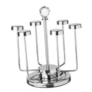 6 cup drying rack tea cups storage rack wine glasses holder cup holder stainless steel drinking glass drainer stand for bar, silver