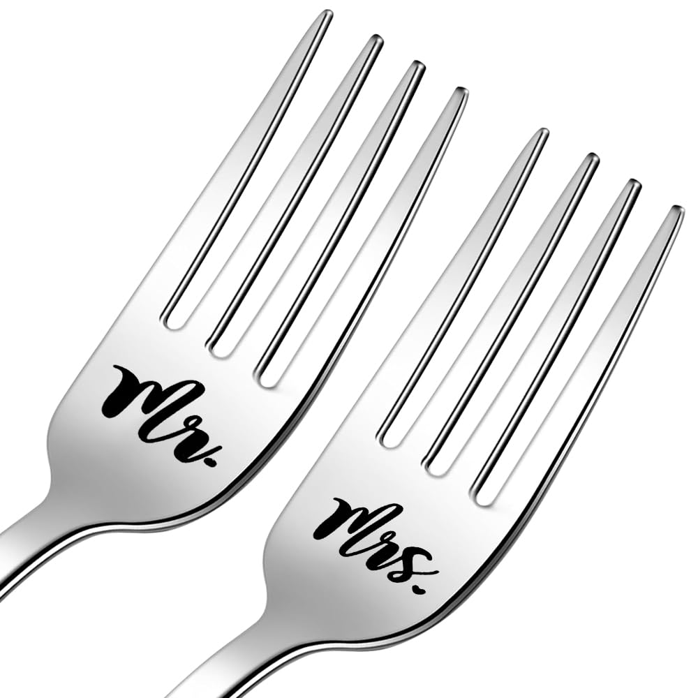 Anniversary Wedding Gifts for Couples Bride and Groom Fork Set Gift for Husband Wife Bridal Shower Housewarming Gifts for Women Men Him Her Newlywed Christmas Gift for Mr and Mrs Forks