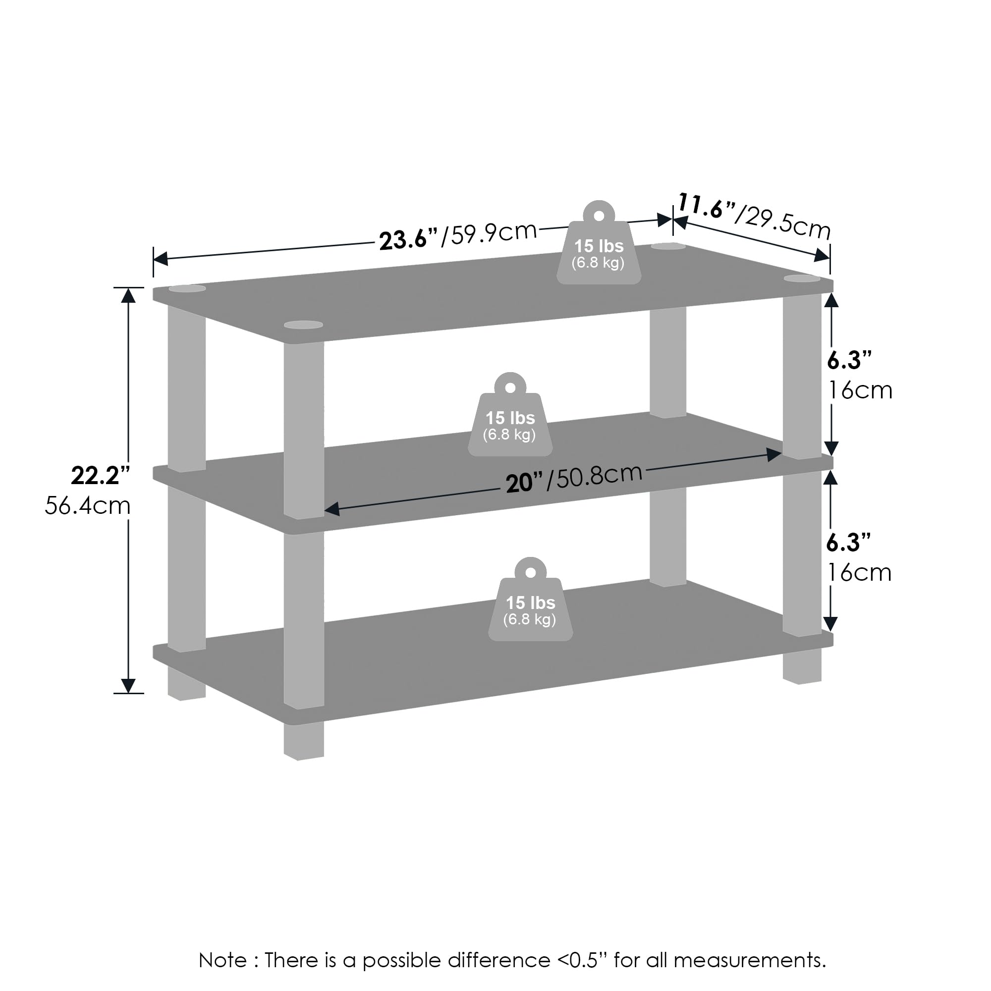 Furinno Turn-S-Tube 3-Tier Multipurpose Standing Shelves, Shoe Rack, Amber Pine/Black, Set of 2