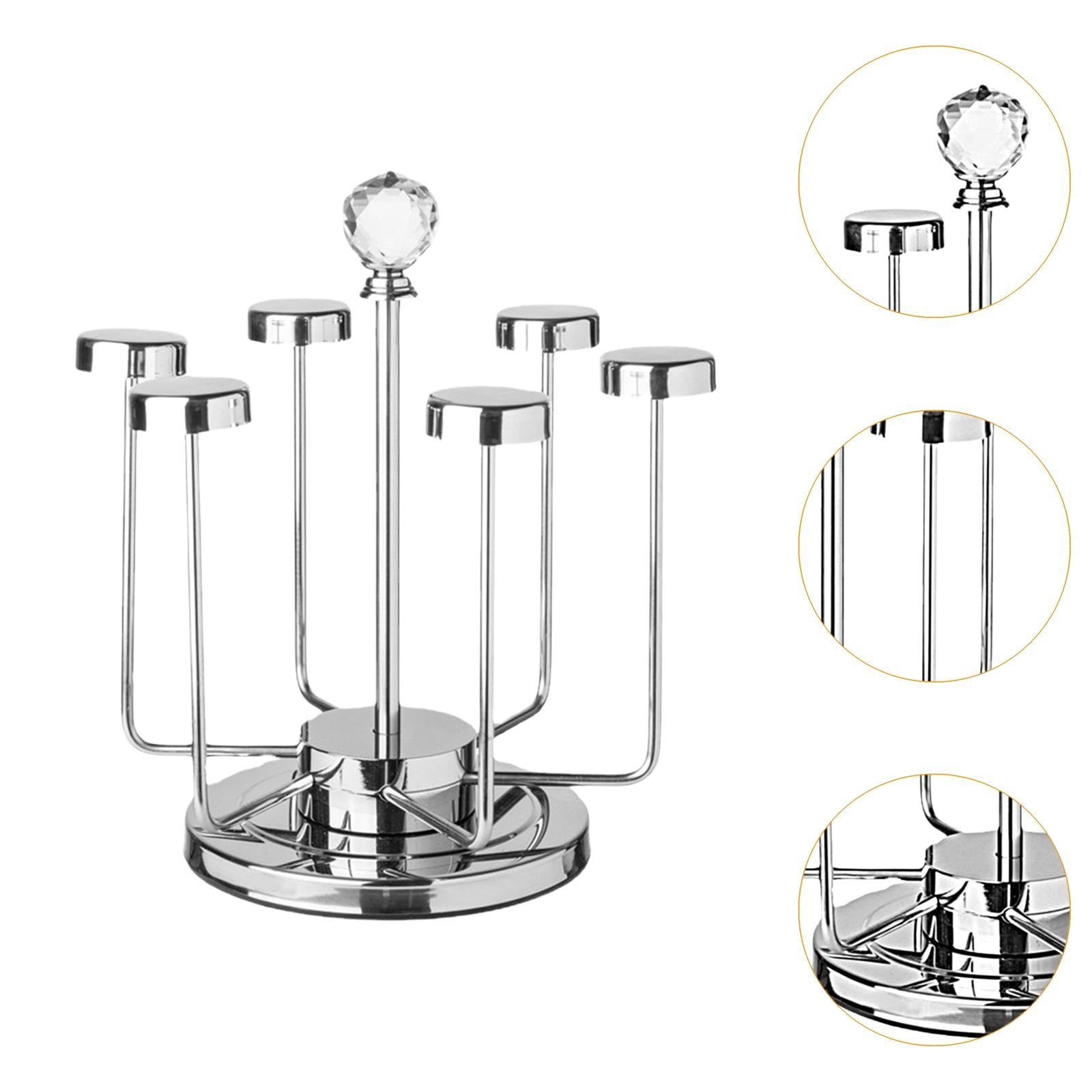 6 Cup Drying Rack Tea Cups Storage Rack Wine Glasses Holder Cup Holder Stainless Steel Drinking Glass Drainer Stand for Bar, Silver