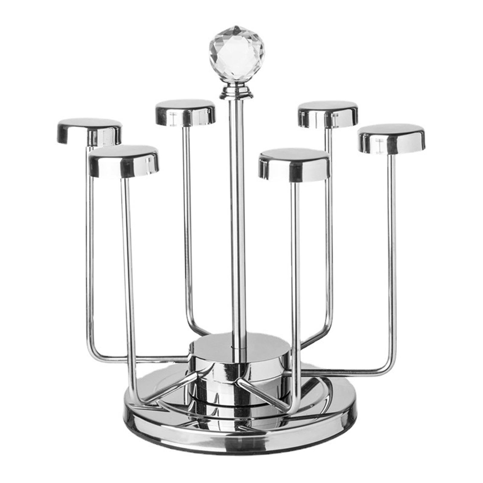 6 Cup Drying Rack Tea Cups Storage Rack Wine Glasses Holder Cup Holder Stainless Steel Drinking Glass Drainer Stand for Bar, Silver