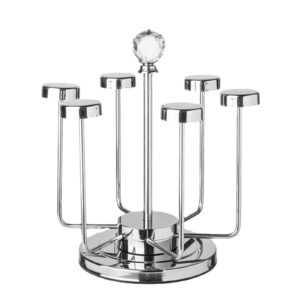 6 Cup Drying Rack Tea Cups Storage Rack Wine Glasses Holder Cup Holder Stainless Steel Drinking Glass Drainer Stand for Bar, Silver