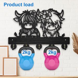 MAYJOYDIY Wooden Calf with Flower Key Holder for Wall 11.8x7.8inch Small Cows Wall Mounted Key Rack Animal Theme Coat Hat Hook 5 Alloy Hooks for Entryway Front Door Hallway Wall Art Decor