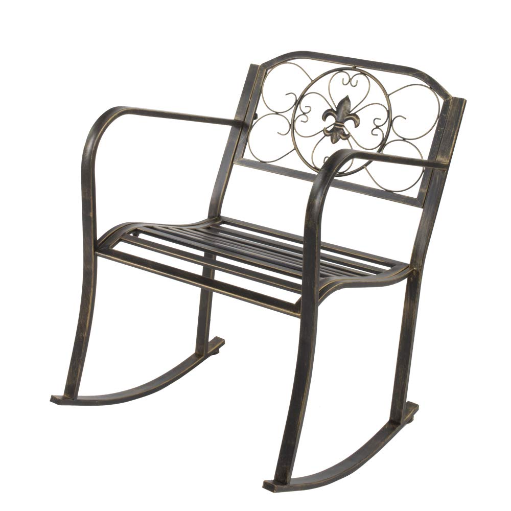 VINGLI Outdoor Rocking Chair, Heavy Duty 660 LBS Wrought Cast Iron Rocking Chair with Back & Armrest, Metal Patio Rockers for Porch, Backyard or Garden