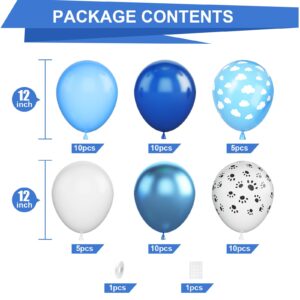 Dog Paw Balloons,12 Inch Blue White Balloons 50Pcs Paw Print Balloons with Blue Cloud Metallic Blue Balloons for Boys and Girls Birthday Baby Shower Graduation Dog Birthday Party Decoration