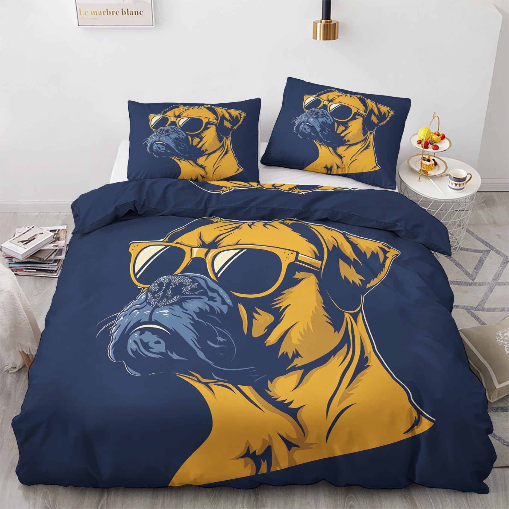 AopGlyvyr Bulldog Duvet Cover Twin Size, Puppy Comforter Cover, Animal Pet Bedding Set, Breathable Duvet Cover with Zipper Closure, 3 Pieces with 1 Duvet Cover and 2 Pillowcase