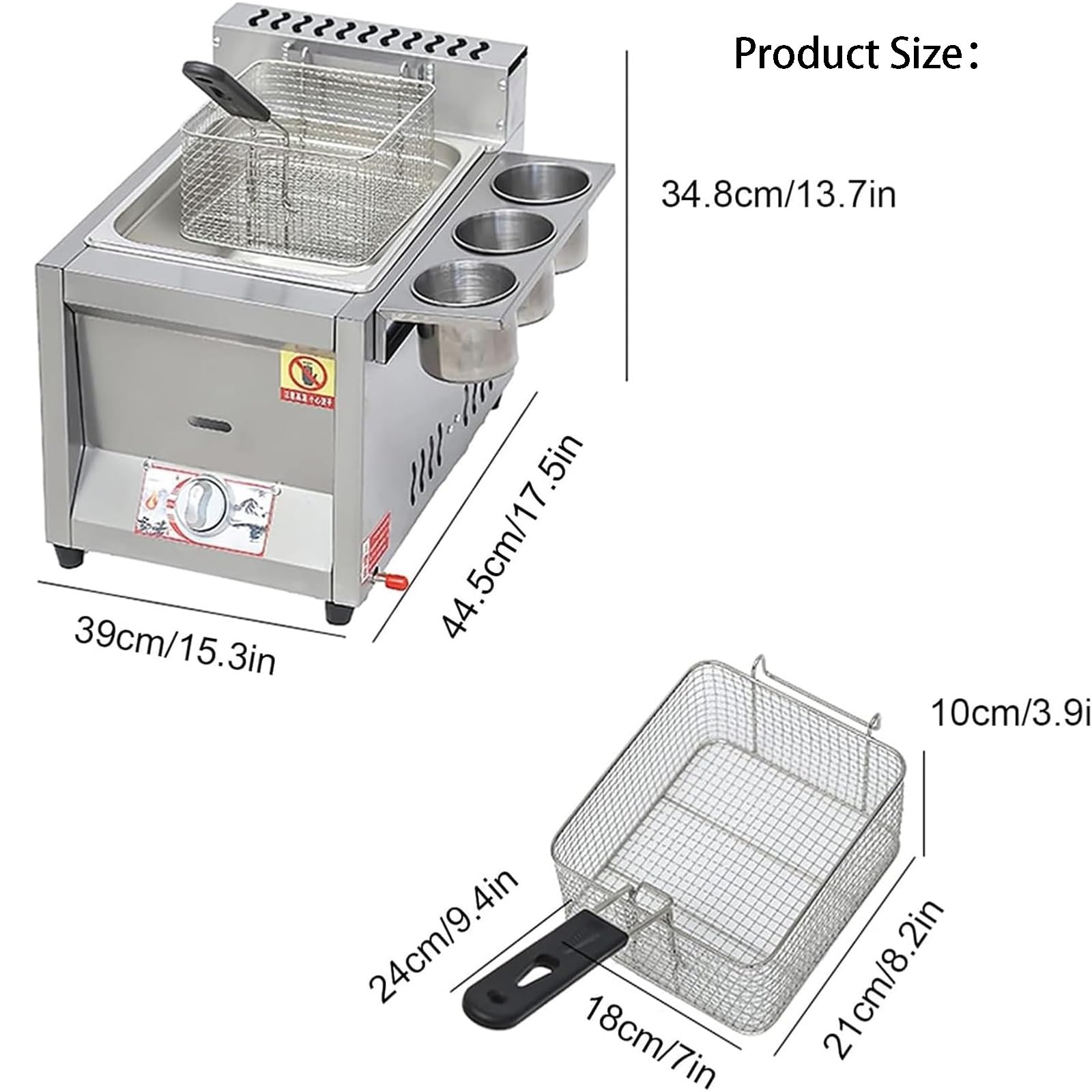 Commercial Deep Fryer, Countertop Oil Fryer with Frying Basket and Lid, Stainless Steel Gas Fryer, For Kitchen Restaurant Home Use